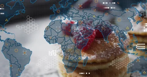 Pancake stack staying centered, world map sliding in adding HUD markers Stock Footage 333964919