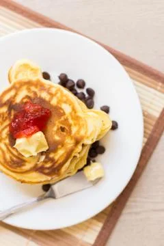 Pancake Stack with strawberry jam Stock Photos