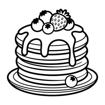 Pancake Stack with Syrup and Berries Line Art Illustration Stock Illustration