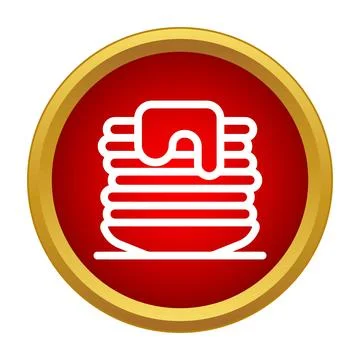 Pancake stack with syrup dripping icon on red circle Stock Illustration