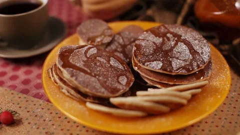 Pancakes are decorated with berries Stock Footage 89409197