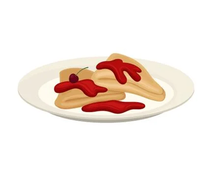 Pancakes are folded in the shape of a triangle on a plate. Vector illustration Illustrazione stock