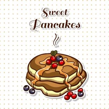 Pancakes With Berries Stock Illustration