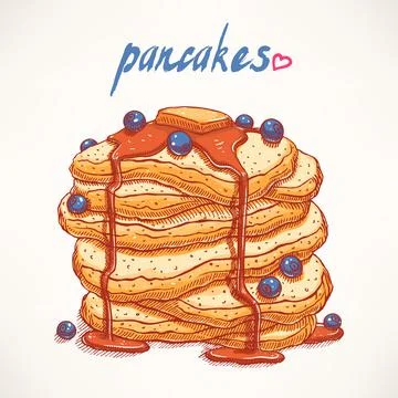 Pancakes with blueberries Illustrazione stock