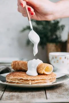 Pancakes with butter Stock Photos