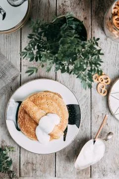 Pancakes with butter Stock Photos