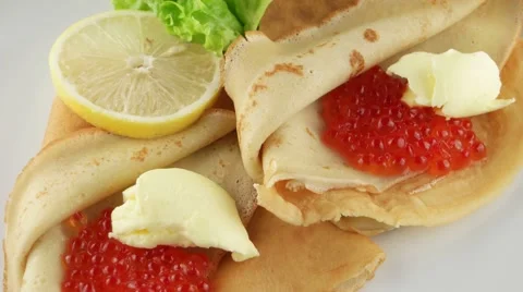 Pancakes with caviar Stock Footage 57685275