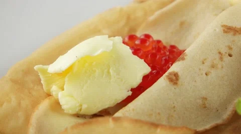 Pancakes with caviar Stock Footage 57685998
