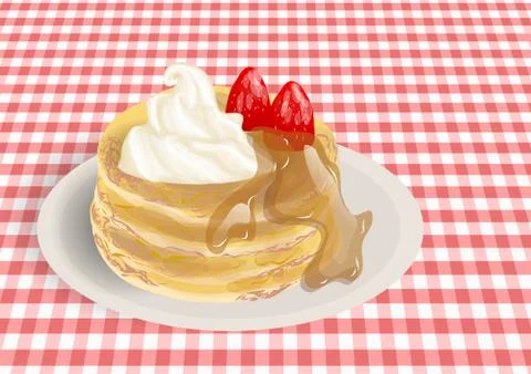 Pancakes on a checkered tablecloth Stock Illustration