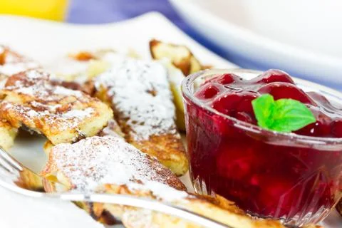 Pancakes with cherries Stock Photos