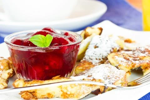 Pancakes with cherries Stock Photos