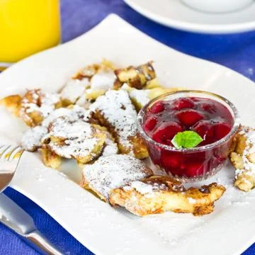Pancakes with cherries Stock Photos