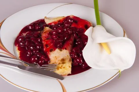 Pancakes with cherries Stock Photos