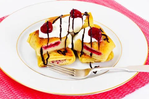 Pancakes with Cherries Stock Photos