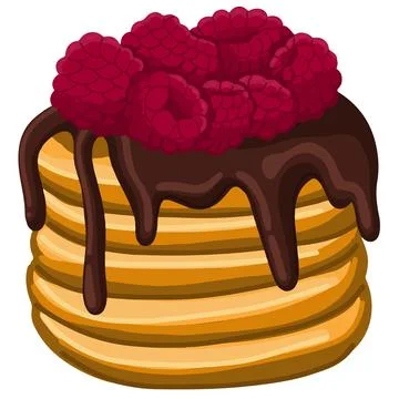 Pancakes with chocolate and raspberry isolated on white hand drawing Stock Illustration