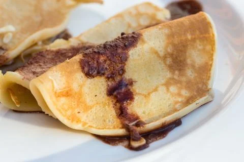 Pancakes with chocolate Stock Photos