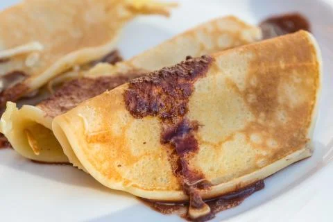 Pancakes with chocolate Stock Photos