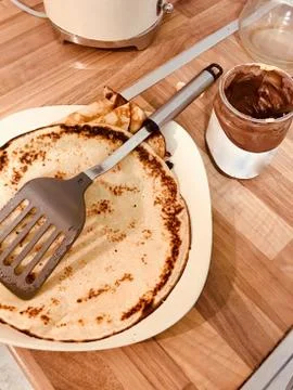 Pancakes with chocolate Stock Photos
