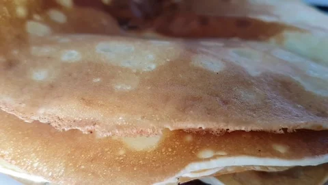 Pancakes close-up slow motion Stock Footage 93487914