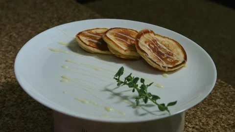 Pancakes with condensed milk, presentation Stock Footage 153804212