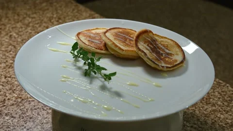 Pancakes with condensed milk, presentation Stock Footage 153804232