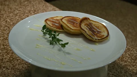 Pancakes with condensed milk, presentation Stock Footage 153804353