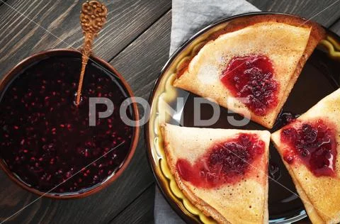 Pancakes with fillings. A treat for tea. Stock Photos