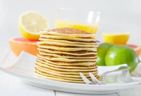 Pancakes with fruit Stock Photos