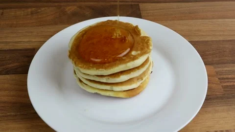 Pancakes Getting Covered In Syrup With Slow Zoom In 스톡 동영상 141260948