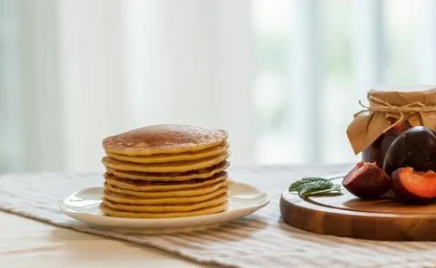 Pancakes with jam breakfast Stock Photos
