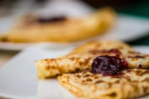 Pancakes with jam Stock Photos