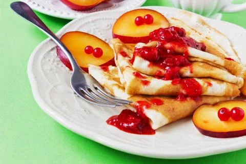 Pancakes with jam 스톡 사진