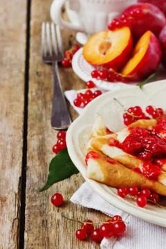 Pancakes with jam Stock Photos