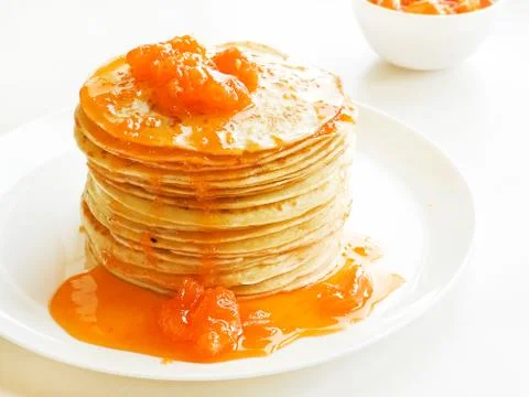 Pancakes with jam Stock Photos