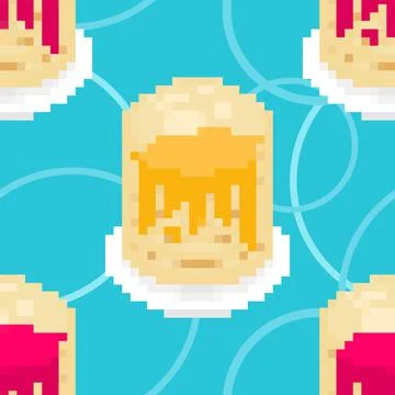 Pancakes with jam pixel art pattern seamless. 8bit Stack of pancakes backgrou Illustrazione stock