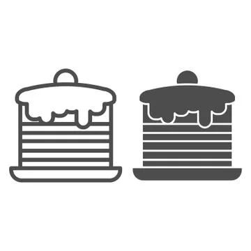 Pancakes line and solid icon. Cream cakes stack, breakfast with vanilla and Stock Illustration