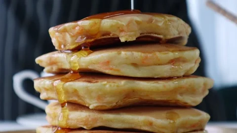 Pancakes with maple syrup. Stock Footage 152525583