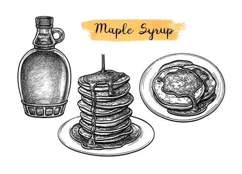Pancakes with maple syrup. Stock Illustration