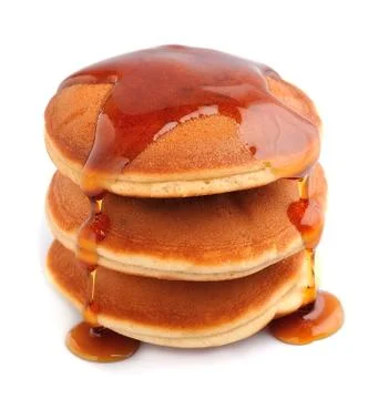 Pancakes with maple syrup isolated . Stock Photos