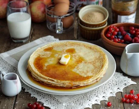 Pancakes with maple syrup Stock Photos