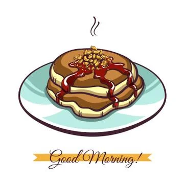 Pancakes With Nuts And Jam Stock Illustration