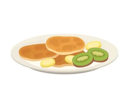 Pancakes with pieces of fruit on a plate. Vector illustration on white Illustrazione stock