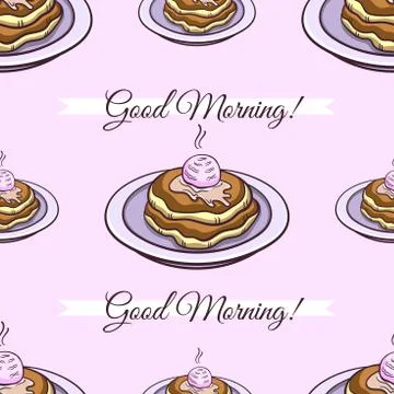 Pancakes Pink Seamless Pattern Stock Illustration