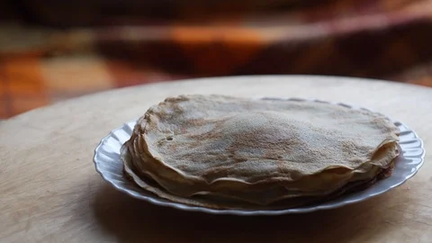 Pancakes on a plate with jam Stock Footage 88436619