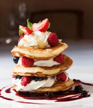 Pancakes with raspberry Foto stock