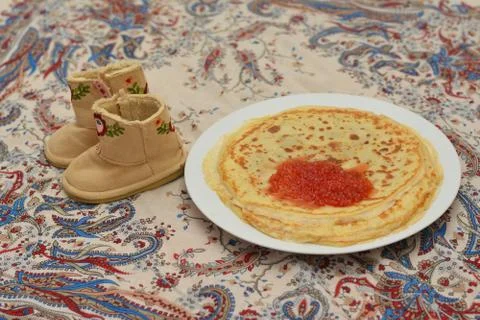 Pancakes with red caviar. Stock Photos