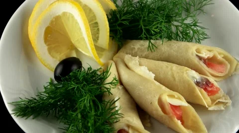 Pancakes with salmon and butter, loop Stock Footage 61708206