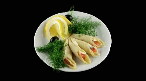 Pancakes with salmon and butter, loop, top view Vídeos de archivo 61708216
