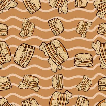 Pancakes Seamless Pattern in Cartoon Style. Perfect For Background, Backdro.. Stock Illustration