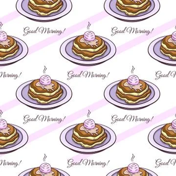 Pancakes Seamless Pattern Stock Illustration